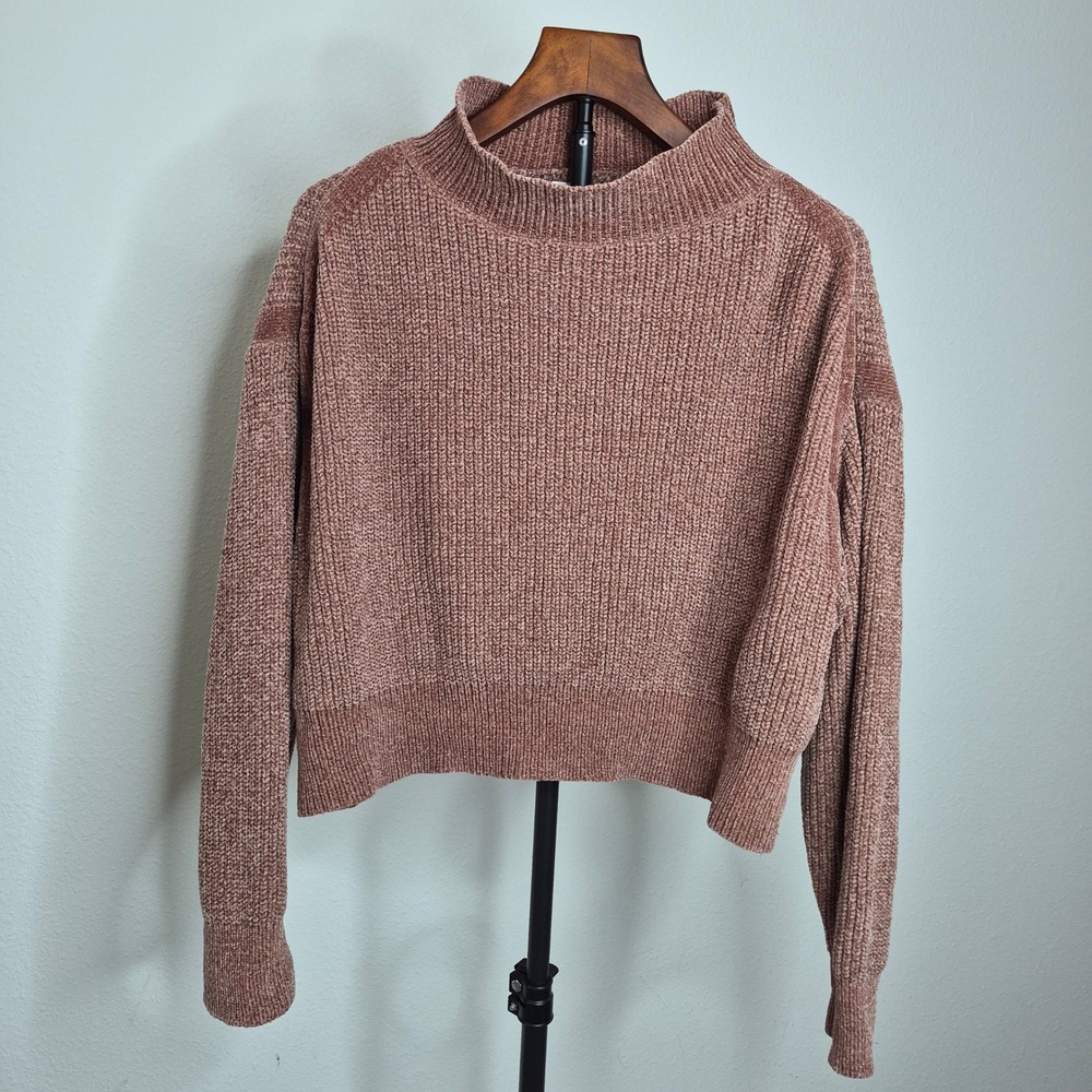 Jon & Anna Contemporary Mauve Pink Chenille Mock Neck Cropped Sweater Small Cozy